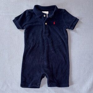 Ralph Lauren Navy Baby Polo Romper with Red Pony